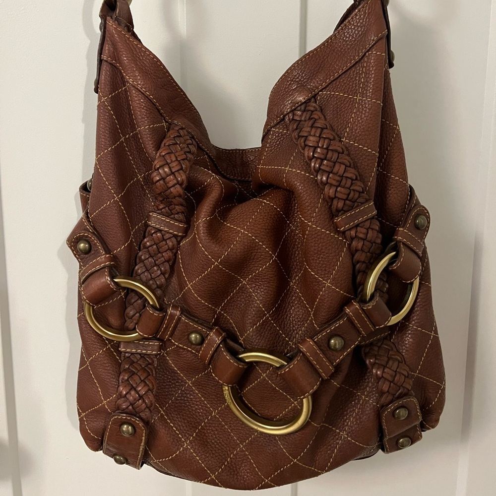 Isabella Fiore Brown Leather Hobo Bag